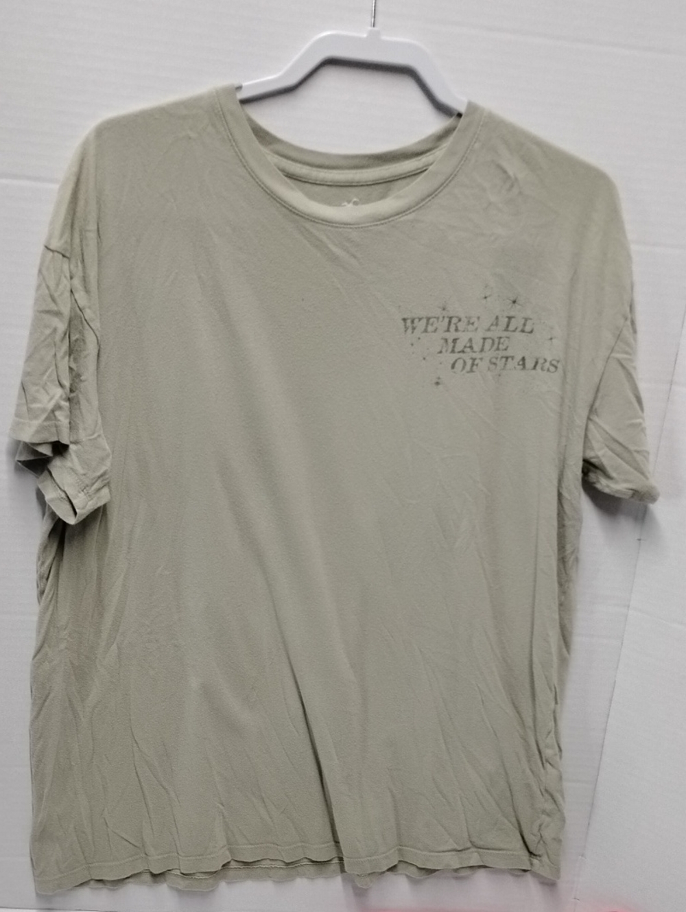 Hollister Men's Crewneck T-Shirt - Light Olive, 'We're All Made of Stars'